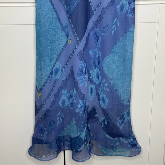 Vintage 90s Y2K California Concepts Blue Patchwork Floral Paisley Midi Dress EUC - Picture 4 of 15